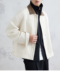Herren Boxy-Zipjacke aus strukturiertem Baumwollmix mit Lederkragen und verdeckter Druckknopfblende Nord Taschen - Hellbeige