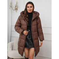 Damen taillierter A-Linien-Thermoparka mit Kapuze und Zweiwege-Reißverschluss - Kaffee