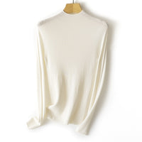 Damen Feinstrick-Longsleeve mit kurzem Stehkragen und schlanker Silhouette Nord Taschen - Perlenweiß