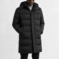 Herren Longline Pufferjacke mit Kapuze und Taschen - Schwarz