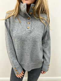 Maja | Damen Langarmpullover mit Knöpfen - Grau