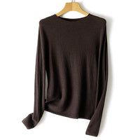 Damen Leichter strukturierter Langarm-Strickpullover mit Rundhals und feiner Crinkle-Optik Nord Taschen - Kaffee