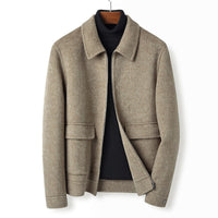 Herren Wollmix-Übergangsjacke mit Stehkragen, Reißverschluss und Pattentaschen Nord Taschen - Meliertbraun