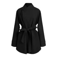 Damen Oversized Wickelbluse mit Stehkragen und Bindegürtel Nord Taschen - Schwarz