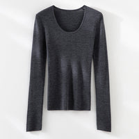 Damen Feinstrick-Langarmshirt mit tiefem U-Boot-Ausschnitt und feiner Rippstruktur Nord Taschen - Anthrazitgrau