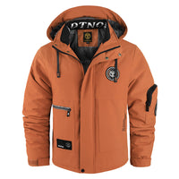 Herren wattierte Wind- und Wetterjacke mit Kapuze und Utility-Taschen - Ziegelrot