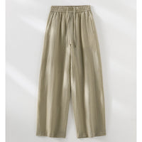 Damen Weite Leinen‑Optik Palazzohose mit elastischem Bund und fließender Silhouette Nord Taschen - Moosgraue Hose