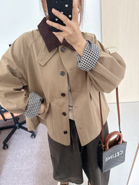 Damen Kurzjacke im Worker-Stil mit Cordkragen und aufgesetzten Pattentaschen Nord Taschen - Hell-Khaki
