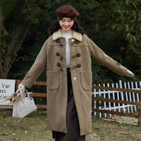 Damen Langer Duffle‑Mantel mit Teddykragen, Knebelverschlüssen und aufgesetzten Taschen Nord Taschen - Kaffeebraun