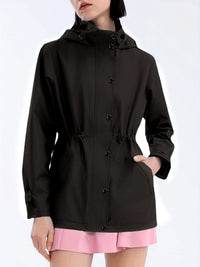Damen wasserabweisende Freizeitjacke mit verstellbarer Kapuze - Schwarz