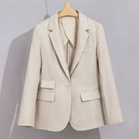 Damen Sommerlicher Leinen‑Mix Blazer mit taillierter Silhouette und Pattentaschen Nord Taschen - Apricot
