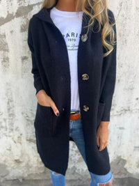 Damen Eleganter Strickmantel Nord Taschen - Schwarz
