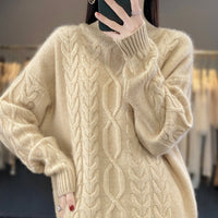 Damen Oversized Pullover mit Rundhalsausschnitt - Naturbeige