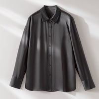Damen Seidenähnliche Bluse mit klassischem Hemdkragen, durchgehender Knopfleiste und verlängerten Manschetten Nord Taschen - Dunkelgrau