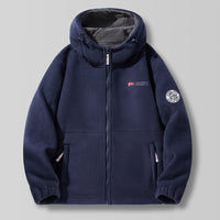 Herren Kapuzen-Fleecejacke mit hohem Haubenkragen und Reißverschluss - Dunkelblau