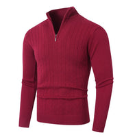 Herren Pullover mit Kabelstrickmuster und Stehkragen - Burgunder