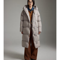 Damen Lange gesteppte Daunenparka mit Kapuze und Thermoisolierung Nord Taschen - Elefantengrau