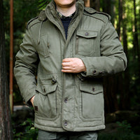 Herren Parka mit Kapuze, Kordelzug, Knöpfen und Taschen - Olivgrün