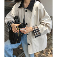 Damen Oversized Trenchcoat mit Kontrastkragen und karierten Umschlagmanschetten Nord Taschen - Apricot