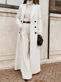 Damen Longline Langarmmantel mit Taschen - Weiß