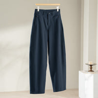 Damen hochtaillierte weite Stoffhose mit geradem Bein, Komfortbund und Eingrifftaschen Nord Taschen - Dunkelblau