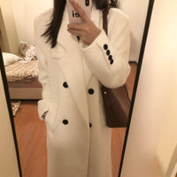 Damen Doppeltreihiger Wollmix-Mantel mit Oversize-Silhouette und Reverskragen Nord Taschen - Weiß