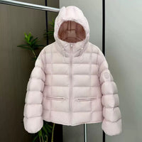 Damen kurz geschnittene Thermo-Steppjacke mit Kapuze und Reißverschlusstaschen - Rosa