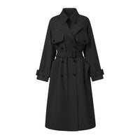 Damen Oversize Trenchcoat mit Doppelreihe, Taillengürtel und Epauletten Nord Taschen - Schwarz