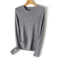 Damen Feiner Feinstrickpullover mit Rundhalsausschnitt und figurnaher Silhouette Nord Taschen - Hell meliertes Grau