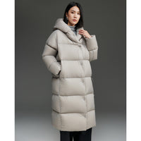 Damen Extra-langer wattierter Steppmantel mit Kapuze, Thermo-Füllung und Zwei-Wege-Reißverschluss Nord Taschen - Elefantengrau