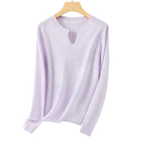 Damen Feiner Feinstrick-Pullover mit Schlüsselloch-Ausschnitt und gerippten Abschlüssen Nord Taschen - Taro-Violett