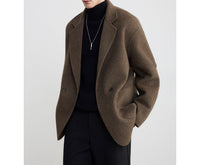 Herren Oversize Doppelknopf-Wollmix-Kurzmantel mit aufgesetzten Taschen Nord Taschen - Kaffee