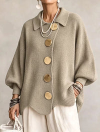 Damen Langarm-Strickjacke mit Knöpfen - Khaki