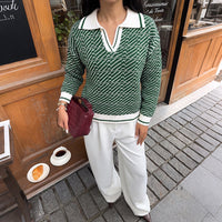 Damen V-Ausschnitt Langarmpullover - Grün