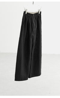 Damen Weit geschnittene Leinenhose Nord Taschen - Schwarz