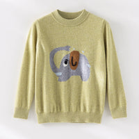 Damen Feinstrick-Pullover mit plüschiger Elefanten-Intarsia und Rippbündchen Nord Taschen - Gelbgrün Geblümt