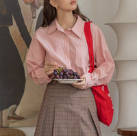 Damen Oversized Hemdbluse mit Brusttasche Nord Taschen - Schaumrosa