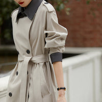 Damen Stilvolle Trenchcoat mit Taillengürtel Nord Taschen - Beige