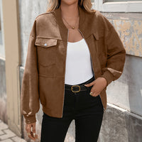 Damen Oversized Bomberjacke mit langen Ärmeln und Brusttaschen - Braun