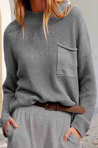 Damen Pullover mit Tasche, Rundhalsausschnitt und langen Ärmeln - Grau
