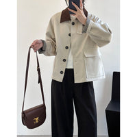 Damen Boxy Übergangsjacke mit Cordkragen und großen Pattentaschen Nord Taschen - Ecru