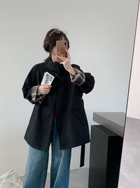Damen Kurzjacke im Parka‑Stil mit Taillengürtel und kariertem Ärmelfutter Nord Taschen - Schwarz – Premium‑Serie