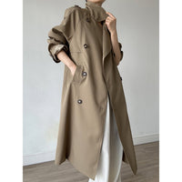 Damen Oversize Mantel im Trench-Stil mit Raglanärmeln und doppelreihiger Knopfleiste Nord Taschen - Khaki-Grün #Haute-Couture-Serie#