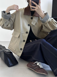 Damen Boxy Übergangsjacke mit Cordkragen und großen Pattentaschen Nord Taschen - Khaki