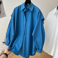 Damen Oversized Hemdbluse Nord Taschen - Blau