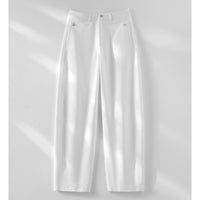 Damen hochtaillierte weite Stoffhose mit geradem Bein, Komfortbund und Eingrifftaschen Nord Taschen - Weiß