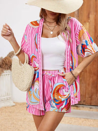Hana | Damen Kimono-Set Shorts Blumenmuster Sommer - Hellrosa