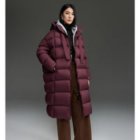 Damen Oversized Stepp-Daunenmantel mit Kapuze und verlängerter Silhouette Nord Taschen - Dunkelrot