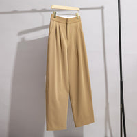 Damen Hochtaillierte Plissee-Bundhose mit weitem Bein Nord Taschen - Kamel