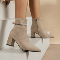 Damen Stiefeletten mit Blockabsatz und seitlichem Reißverschluss - Khaki